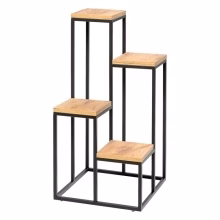 Metalowy kwietnik, stojak na rośliny z czterema drewnianymi blatami